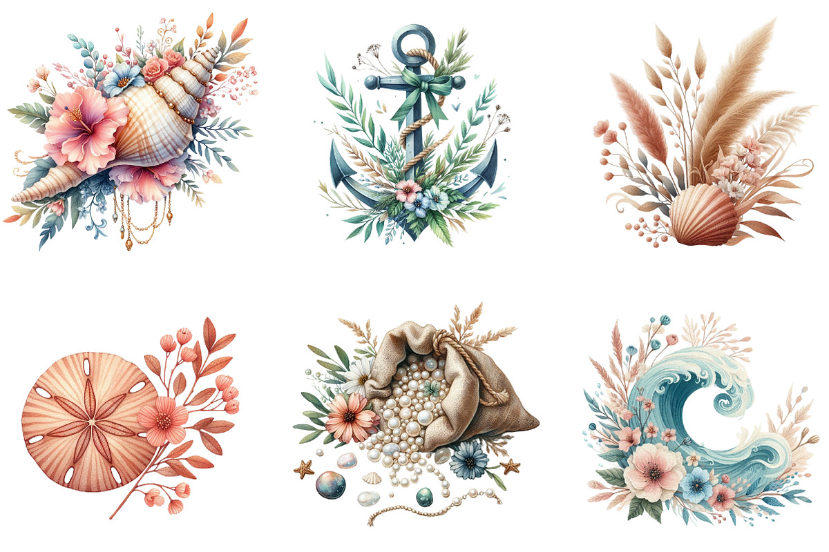 Sea Ocean Boho Clipart, an Illustration by DreamArtGraphic (Photo 2 of 5)