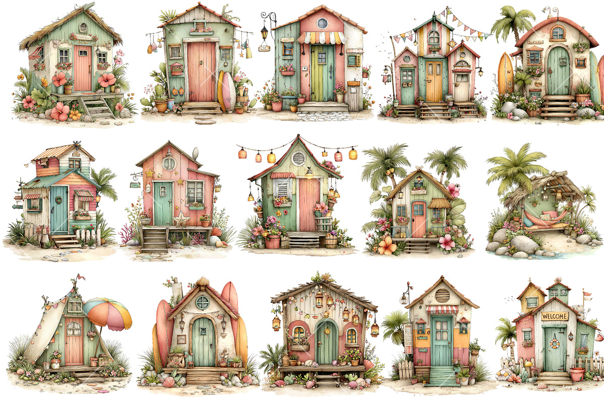 Whimsical Summer Beach Hut Clipart, an Illustration by OK Design (Photo 3 of 6)