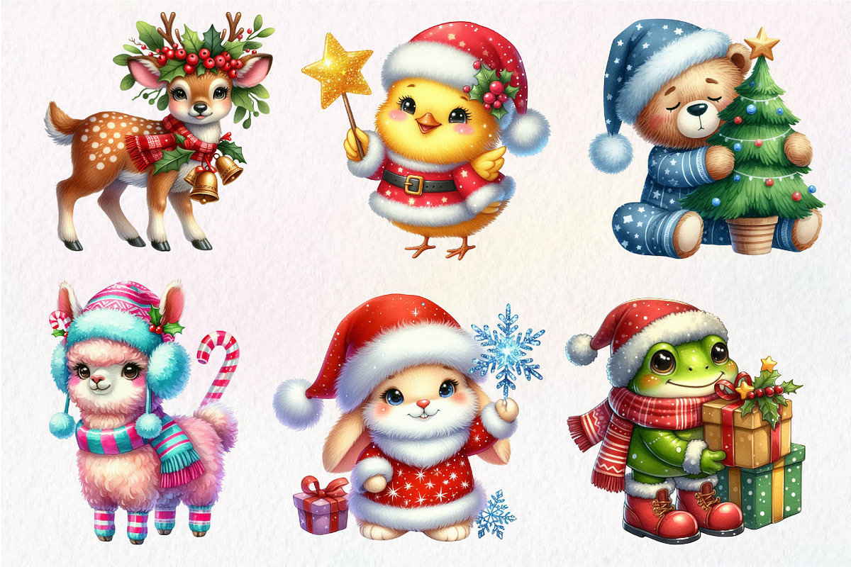 Christmas Cute Animals Clipart PNG, an Illustration by Dream Creation (Photo 4 of 7)