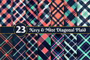 Navy & Mint Diagonal Plaid, a Texture Illustration by Dream Creation (Thumbnail 1 of 5)
