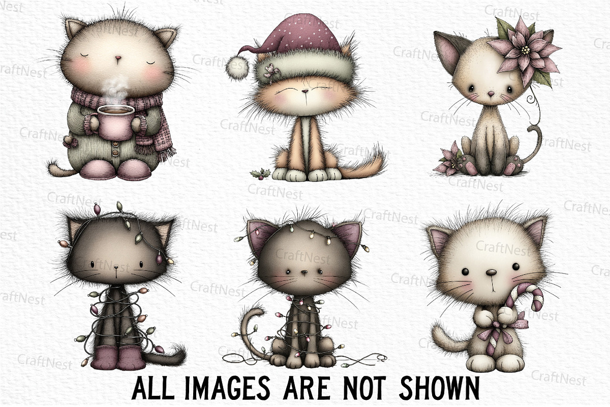 Whimsical Christmas Cat Clipart, an Illustration by Craft Nest (Photo 3 of 6)
