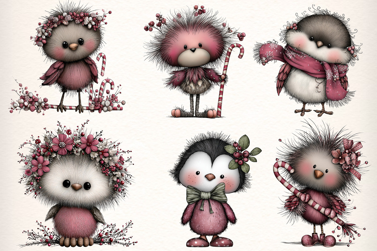 Whimsical Christmas Fluffy Birds, an Illustration by Dream Creation (Photo 2 of 7)