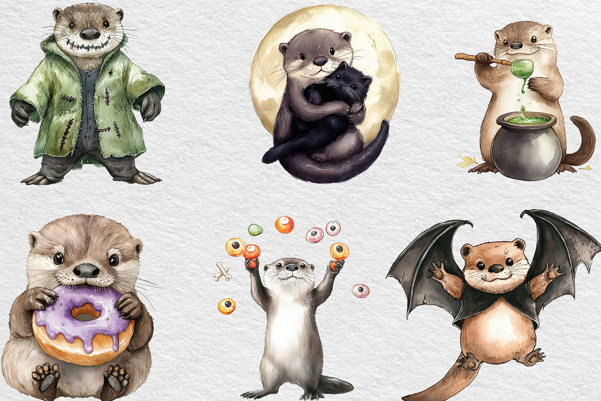 Halloween Cute Otter Clipart, an Illustration by Black Bird Studio (Photo 6 of 6)