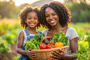 Mother and Daughter Harvesting Fresh Vegetables, a Food & Drink Photo by Davizro's Market