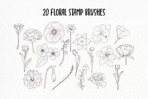 Hand Drawn Flowers Procreate Stamps