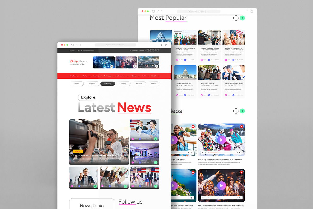 News Landing Page UI UX Layout, a Landing Page Template by CreativeShaper (Photo 1 of 7)