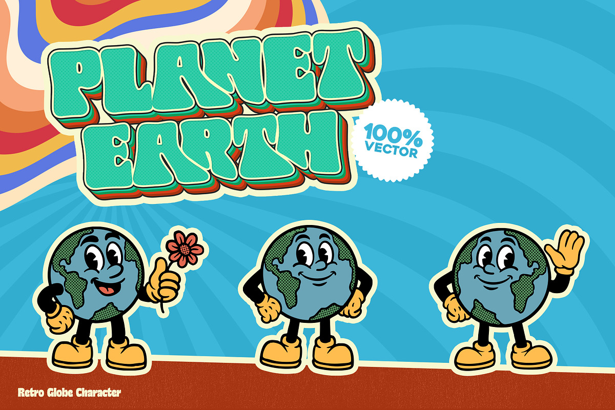 Retro Earth Globe Cartoon Character, an Illustration by Tekuni (Photo 2 of 10)