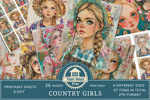 Country Girls Junk Journal Pages, an Illustration by NiiiNArt