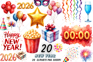 New Year Celebration Clipart Bundle, a Decorative Illustration by FloridPrintables