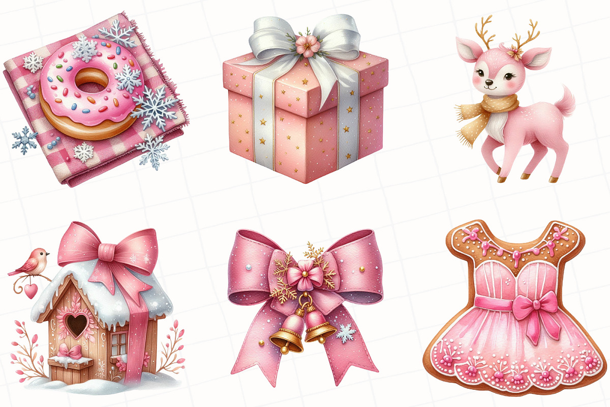 Watercolor Pink Christmas Clipart, an Illustration by OK Design (Photo 5 of 5)