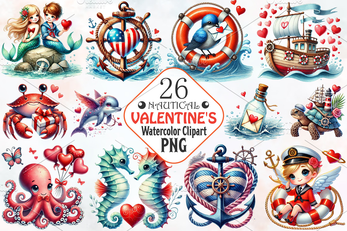 Nautical Valentine's sublimation png, an Illustration by RobertsArt (Photo 1 of 7)