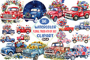 watercolor Floral Truck 4th of july, an Illustration by DreamCafeArt (Thumbnail 1 of 5)