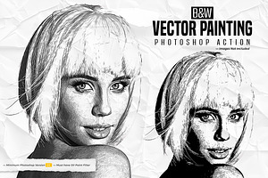 B&W Vector Painting Photoshop Action, an Action Add-On by iHemalaya