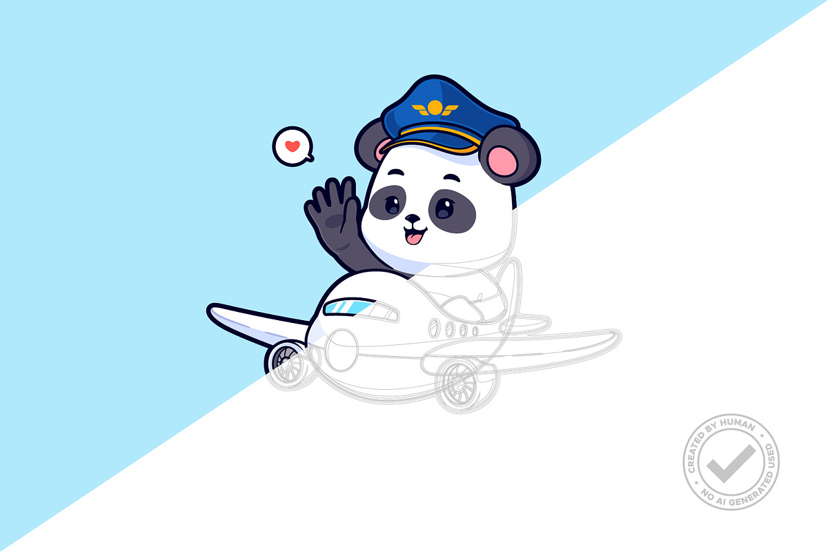 Panda Pilot Riding Airplane Icon, an Animal Illustration by tkzgraphic (Photo 2 of 3)