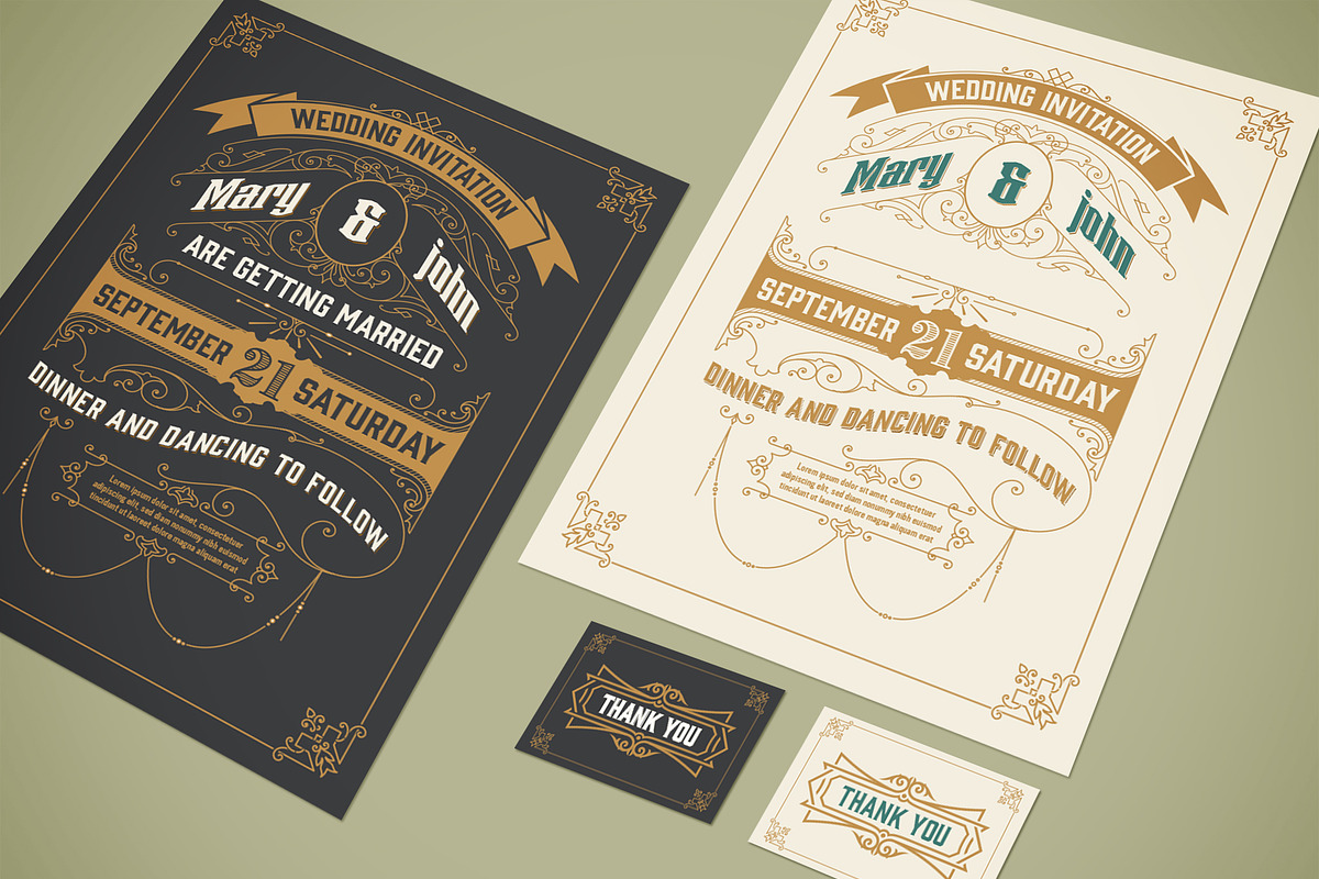Mega Set Vintage Wedding Invitations, an Invitation Template by OneVectorStock (Photo 2 of 18)