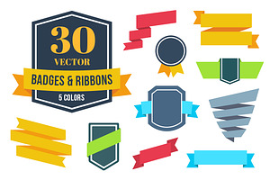 Vector flat ribbons and badges