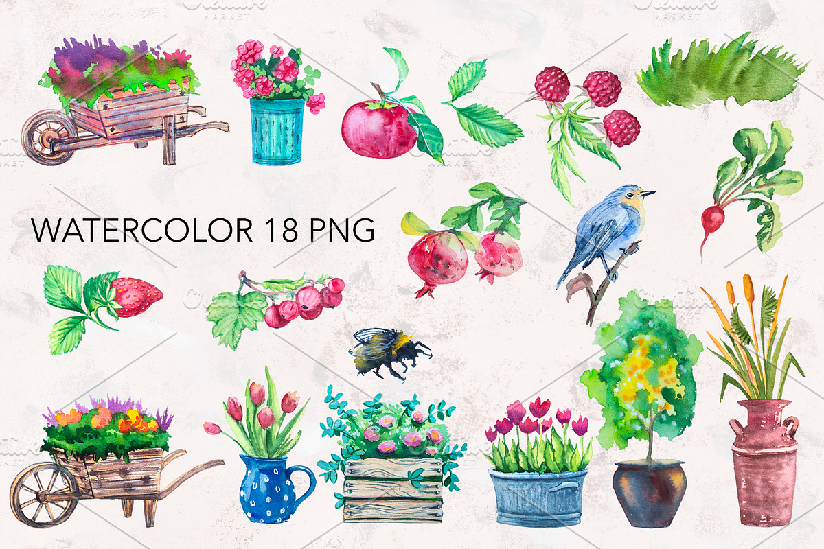 Watercolor Gardening Set, an Illustration by lilisavelieva (Photo 3 of 7)