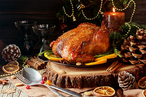 Baked turkey for christmas dinner or new year space for text featuring