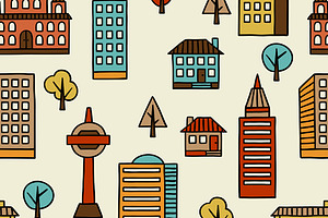 Town Seamless Patterns With Houses.