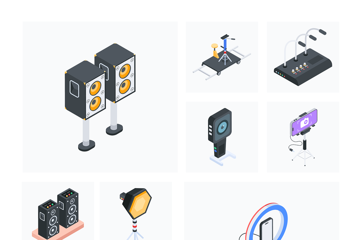Video Equipment Isometric Icons, a Duotone Icon by Vectors Market (Photo 8 of 9)