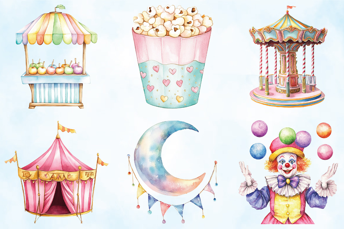 Pastel Summer Circus Clipart, an Illustration by Craft Nest (Photo 3 of 5)