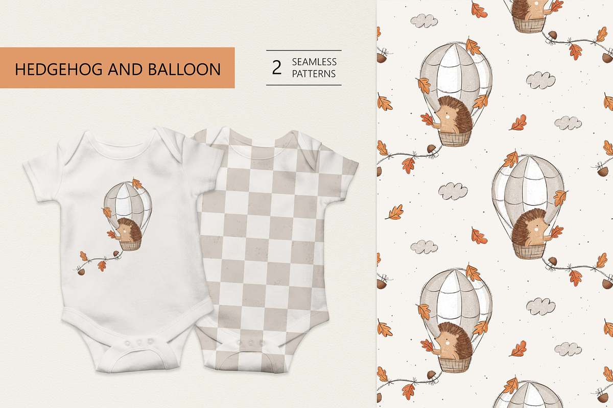 Hedgehog and air balloon, a Pattern Graphic by Olena Kuznietsova (Photo 1 of 10)