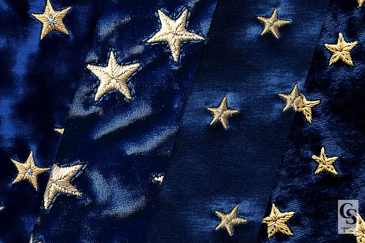 Gold Stars Embroidery on Blue Velvet, a Pattern Graphic by Creative Store (Photo 2 of 5)