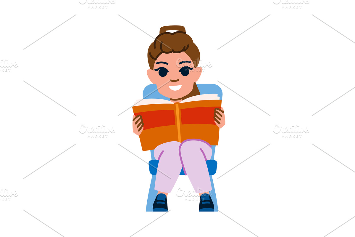 Smiling schoolgirl reading book, an Object Illustration by pikepicture