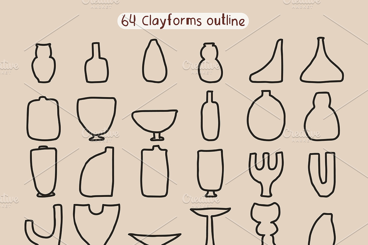 296 FOLK POTTERY CLIPARTS MYSTIC SET, an Object Illustration by JuDesign (Photo 3 of 24)
