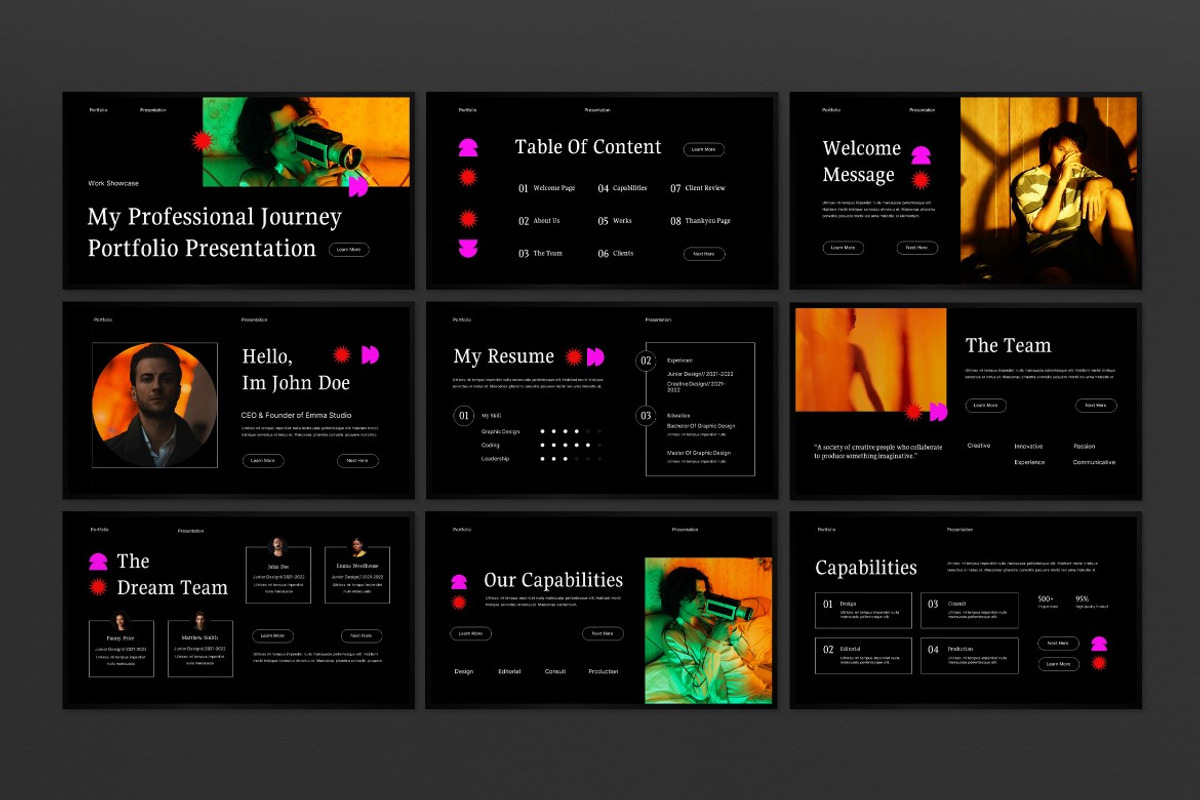 Black Portfolio Google Slide, a Presentation Template by graphicook (Photo 6 of 8)
