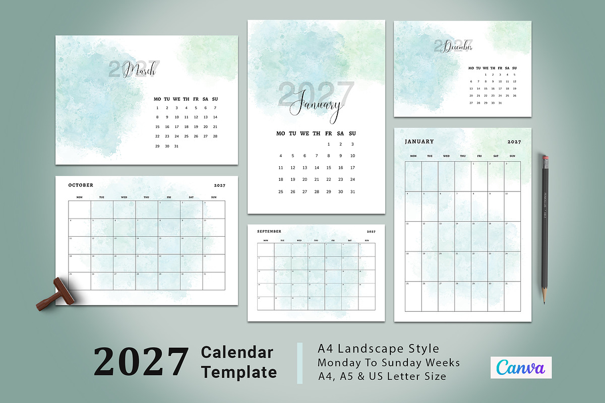 Editable Calendar Template 2027, a Stationery Template by Design Zone (Photo 1 of 6)