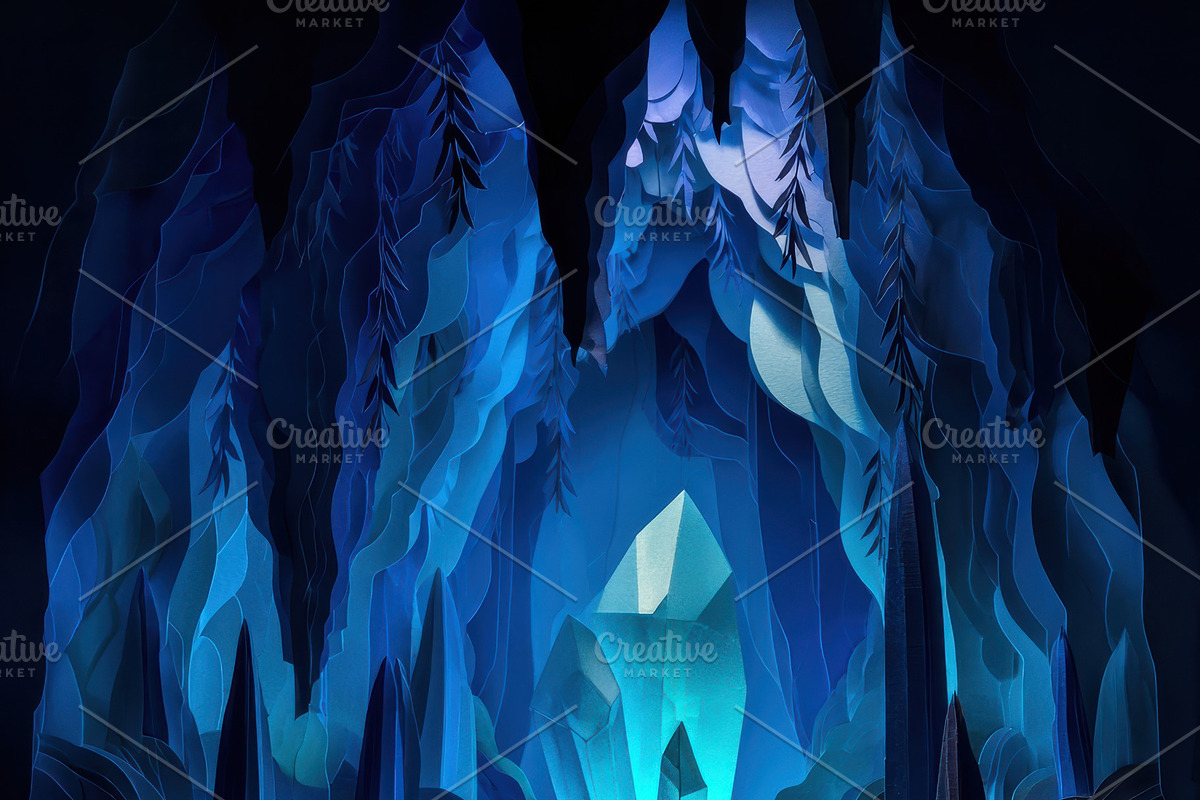 The Crystal Cave Papercraft Scene, a Decorative Illustration by Virgo Studio