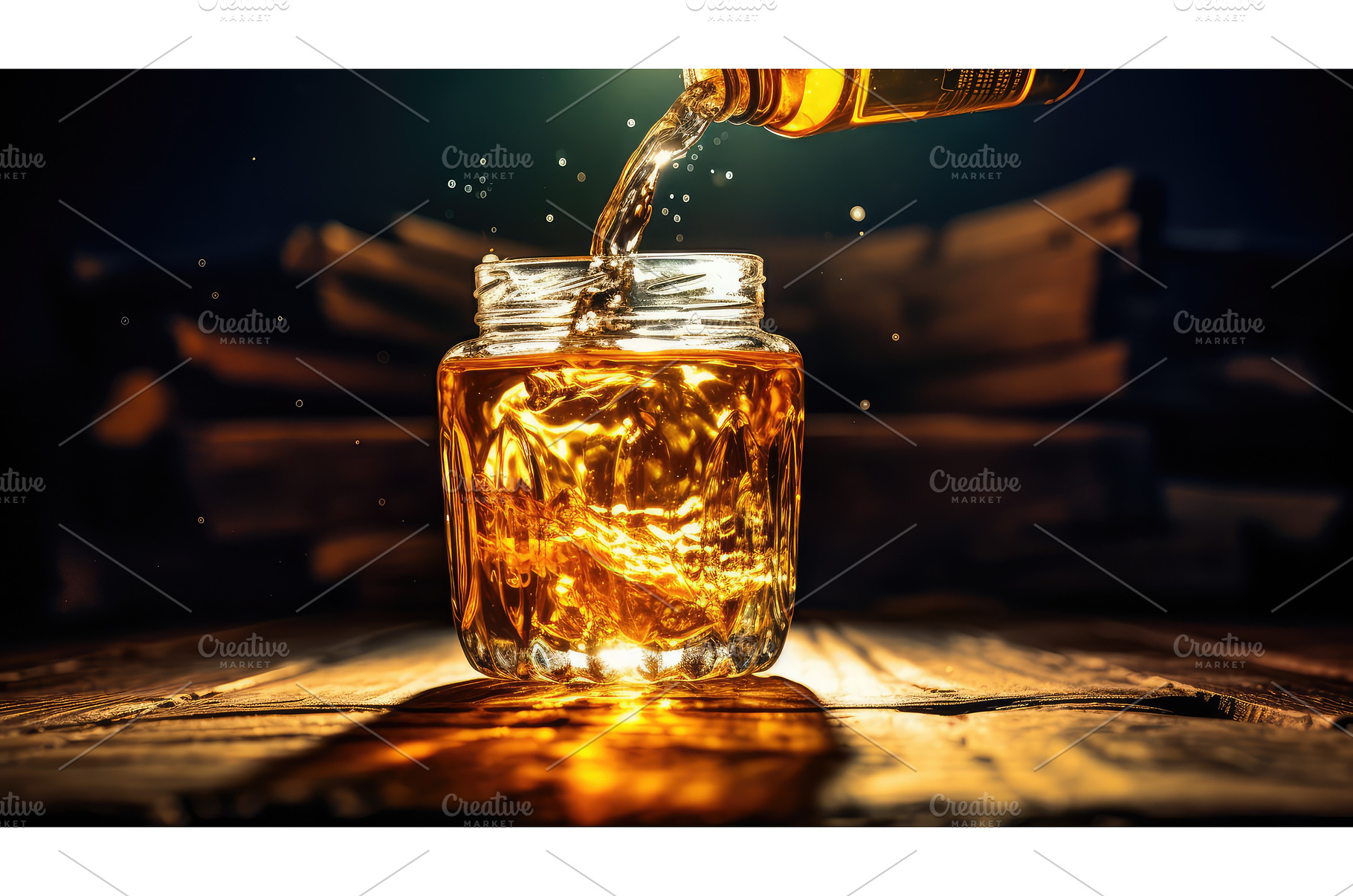 pouring moonshine bottle ai, a Food & Drink Photo by pikepicture