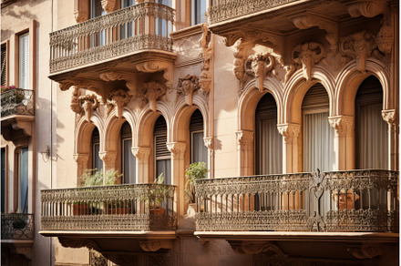 Elegant facade with ornate balconies, an Architecture Photo by Ylivdesign