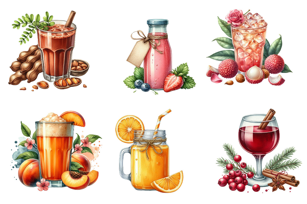 Juice Watercolor Clipart, an Illustration by SinaCreation (Photo 2 of 5)