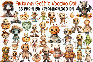Autumn Gothic Voodoo Doll Clipart Bu, an Illustration by Sublimation Artist