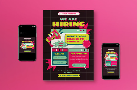 Black Cartoon Style Hiring Flyer Set, a Flyer Template by graphicook