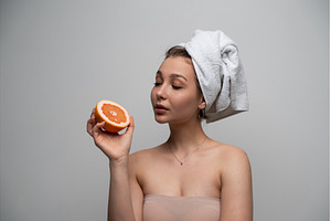 Young woman enjoying fresh natural, a Health & Medical Photo by volodymyrshtun13795