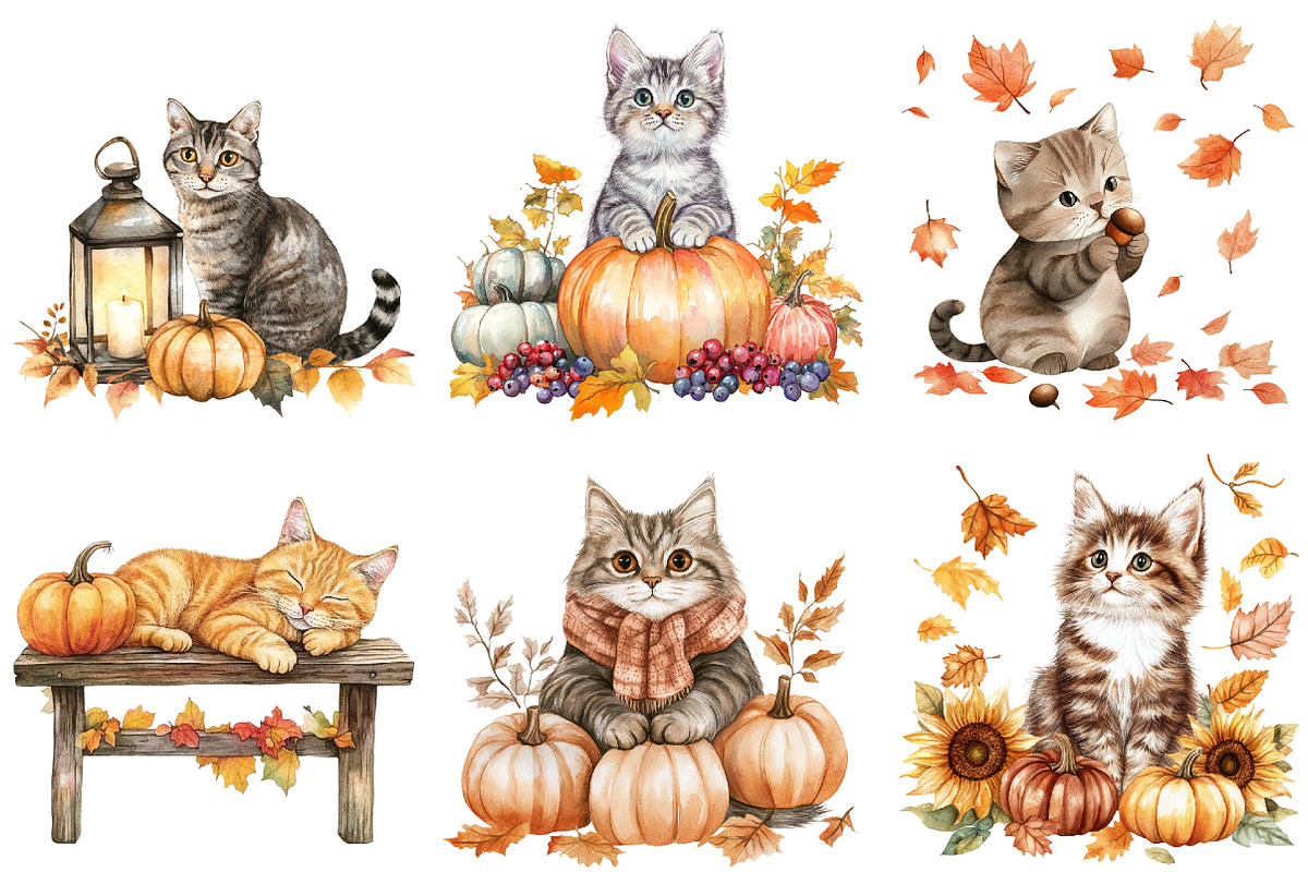 Cute Autumn Cat Sublimation Clipart, an Illustration by CitraGraphics (Photo 3 of 5)