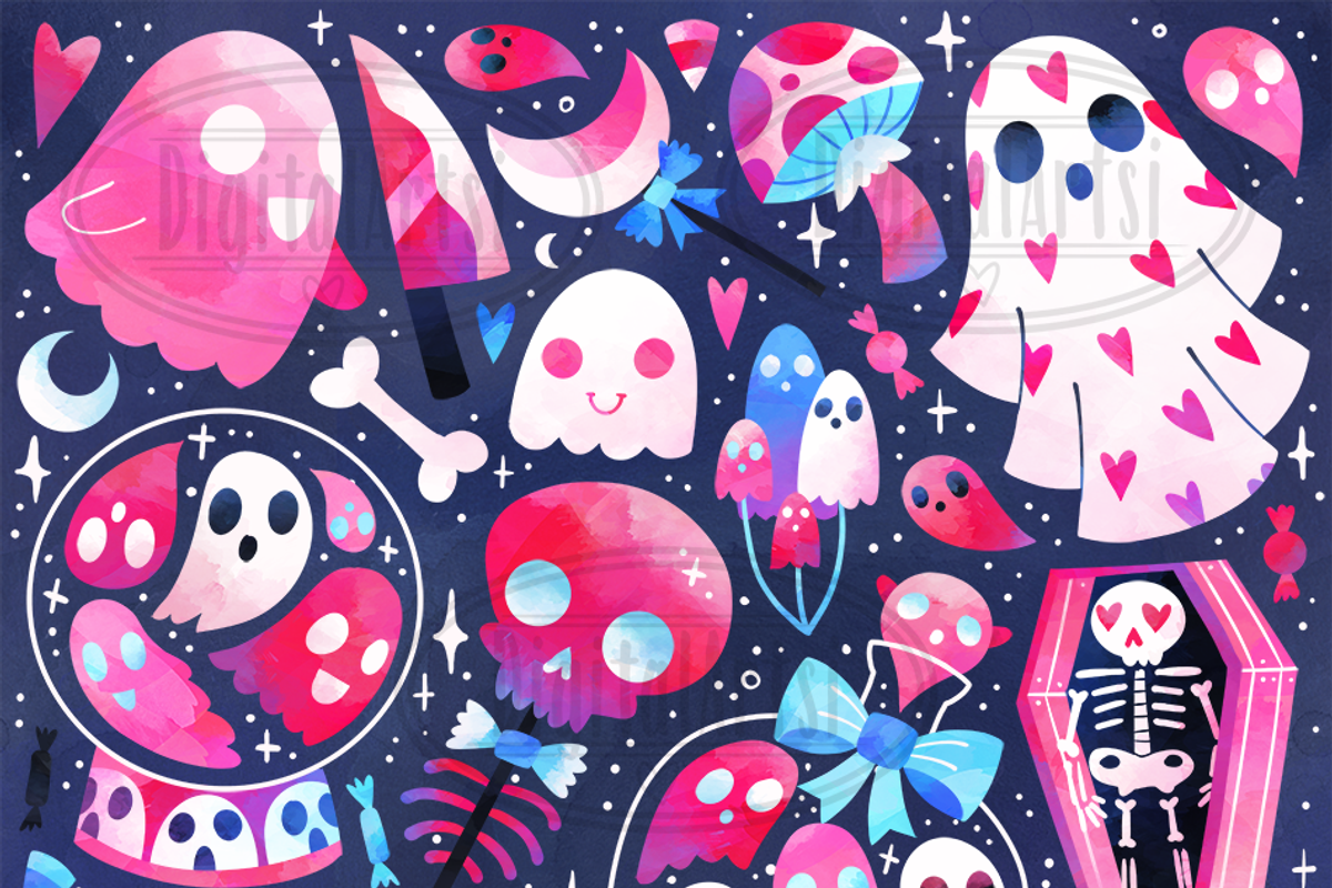 Halloween Pink Ghosts Clipart, a Seasonal Illustration by DigitalArtsi (Photo 2 of 4)