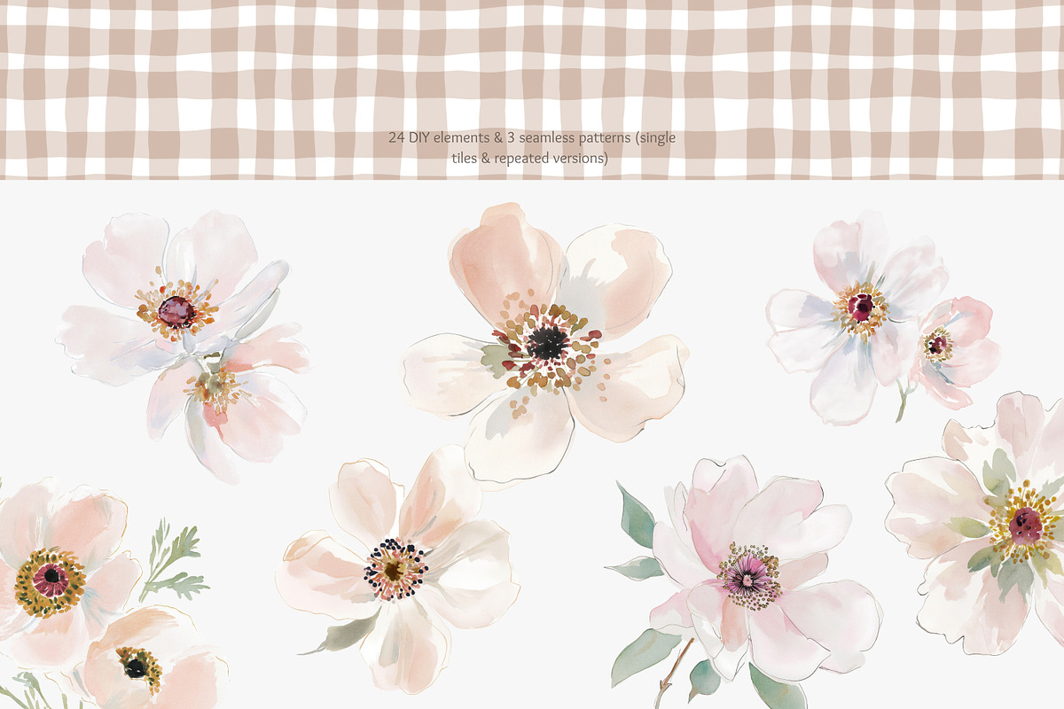 Blush floral clipart & patterns, a Decorative Illustration by Patishop Art (Photo 2 of 6)