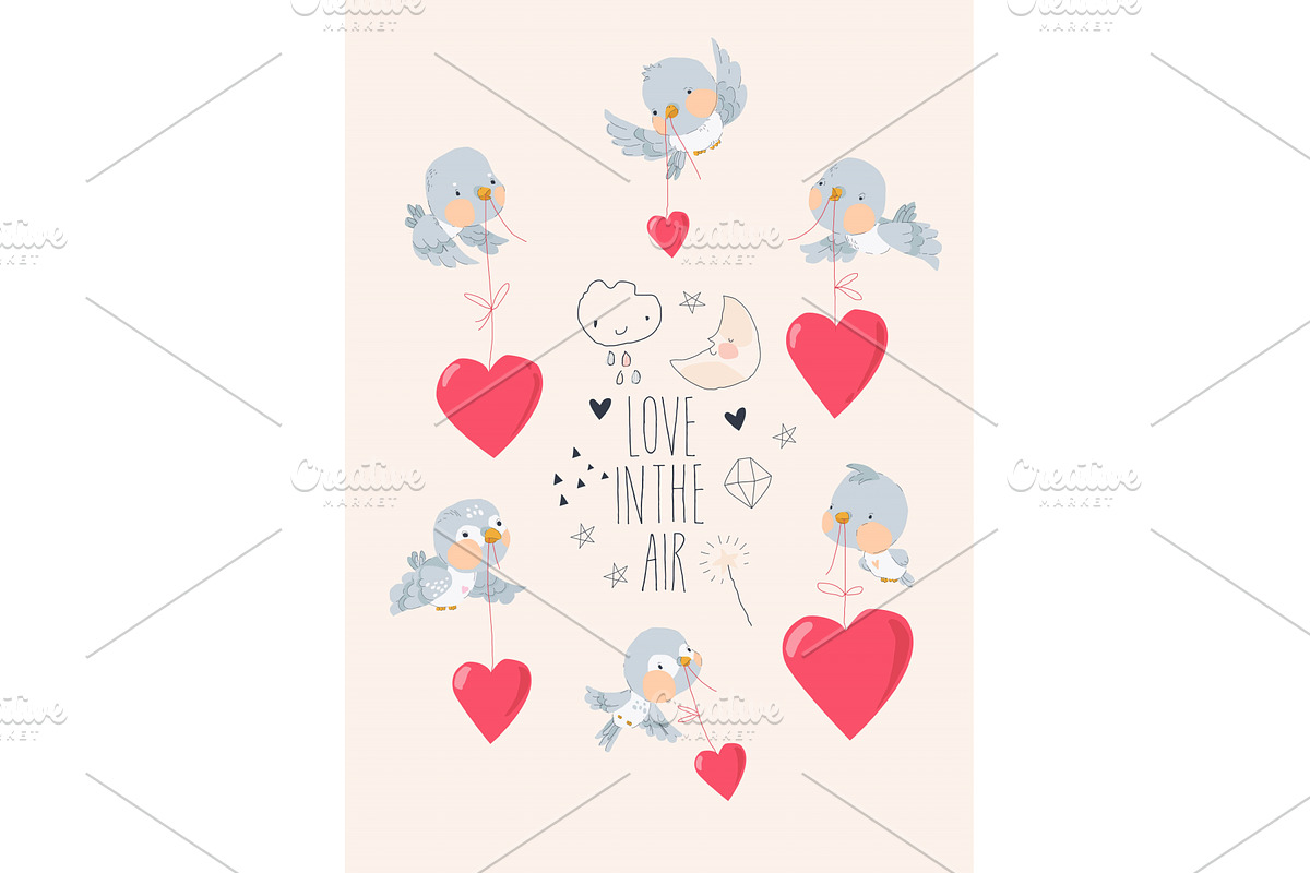 Illustration With Cute Birds and, an Animal Illustration by Maria Starus