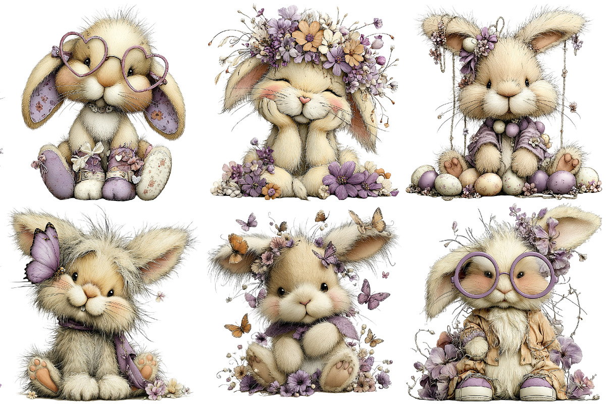 Whimsical Bunny Clipart, an Illustration by Pixels.Craft (Photo 4 of 5)