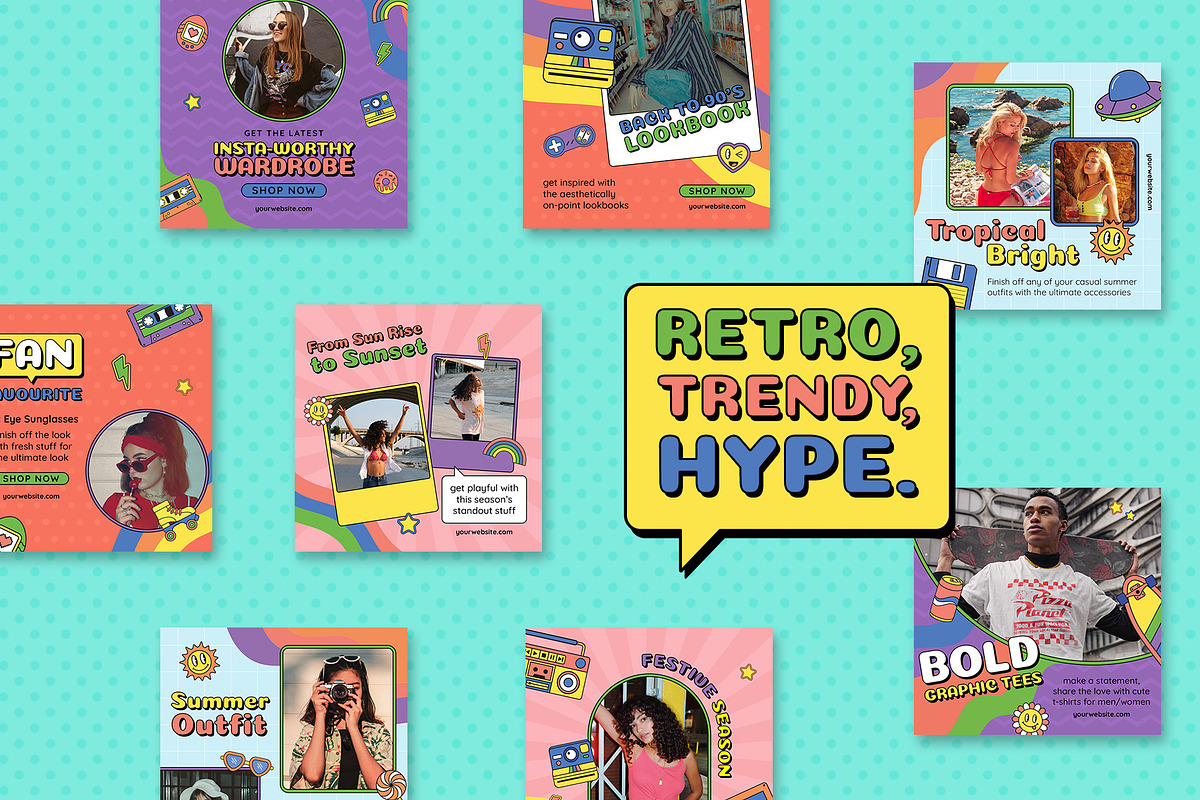 90s Summer Instagram Template, a Social Media Template by muhisya (Photo 3 of 14)