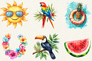 Watercolor Tropical Summer Clipart, an Illustration by OK Design (Thumbnail 2 of 5)