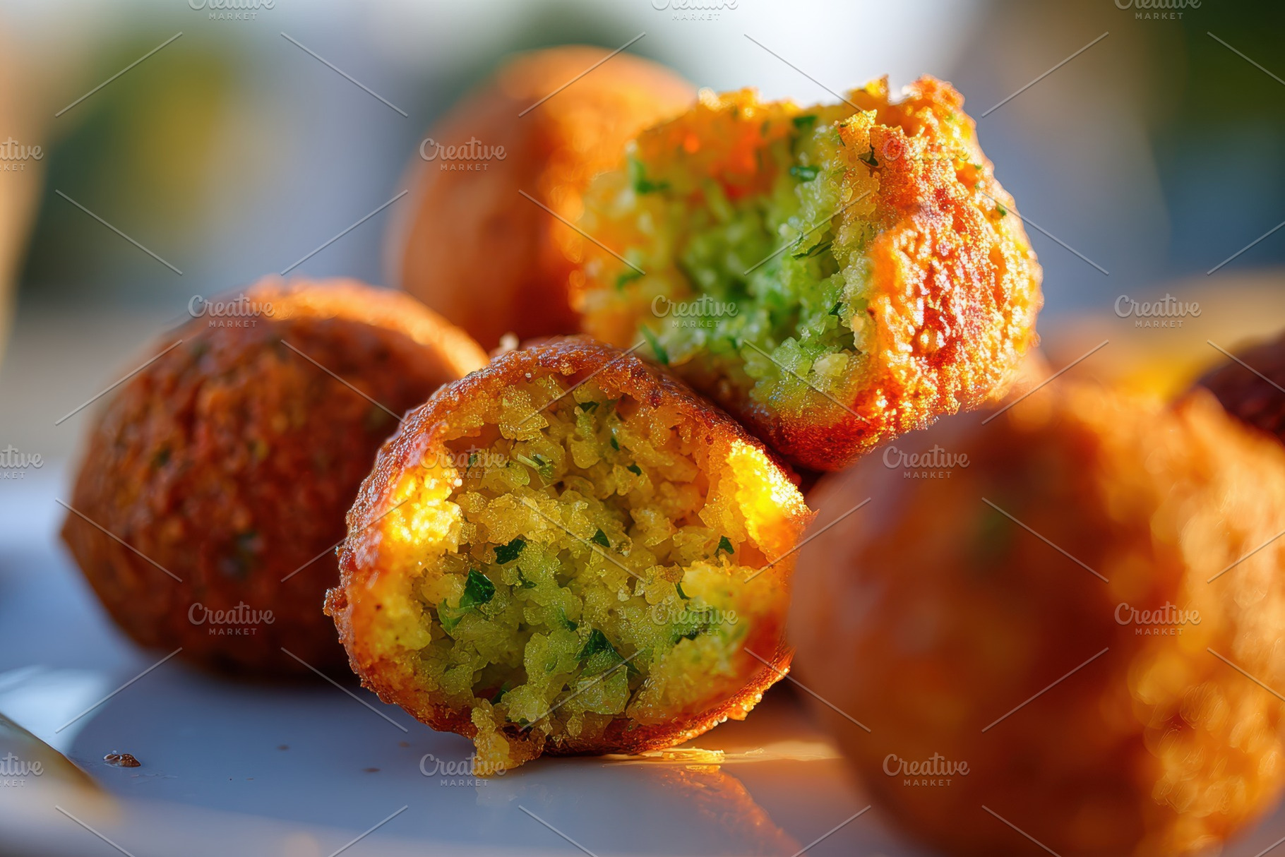 Crispy falafel with bright green center, a Food & Drink Photo by AlyaAnd