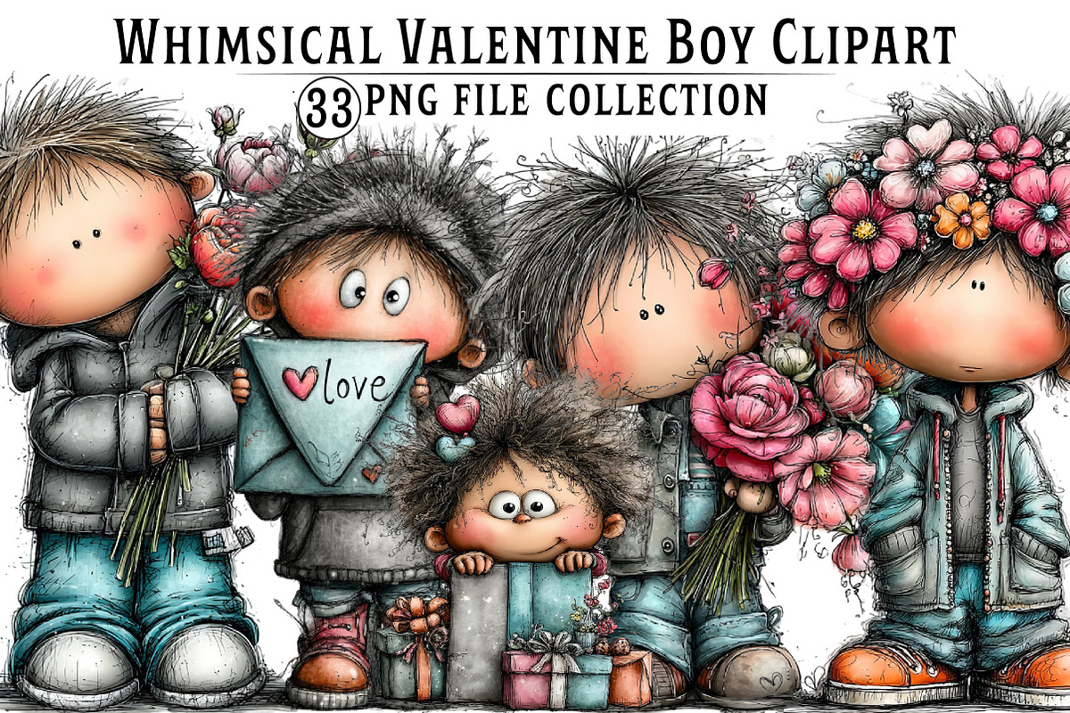 Whimsical Valentine Boy Clipart, an Illustration by Dream Creation (Photo 1 of 6)