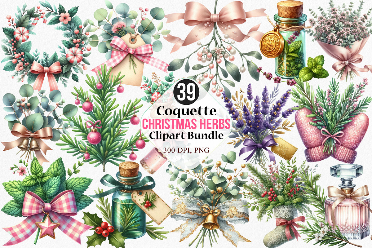 Coquette Christmas Herbs Clipart, an Illustration by Canvas Craft (Photo 1 of 11)