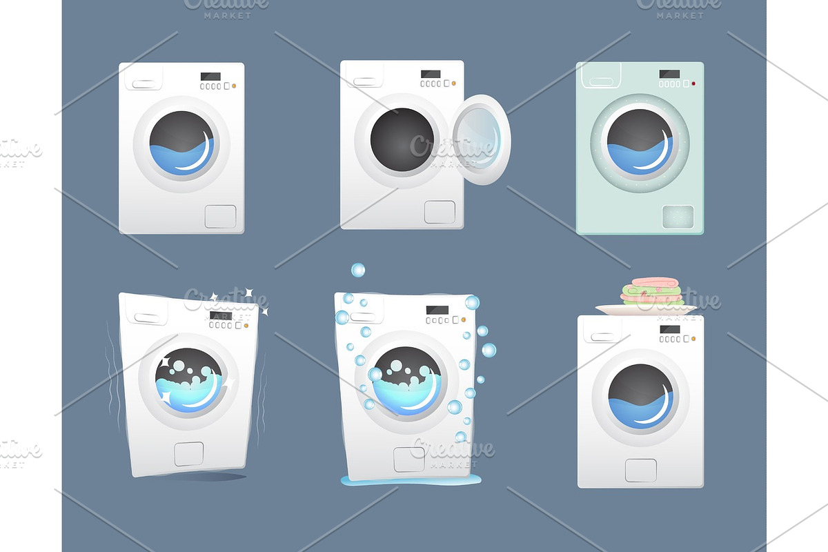 Washing machine set. Flat style vector illustration., an Object Graphic by aliona..almazova