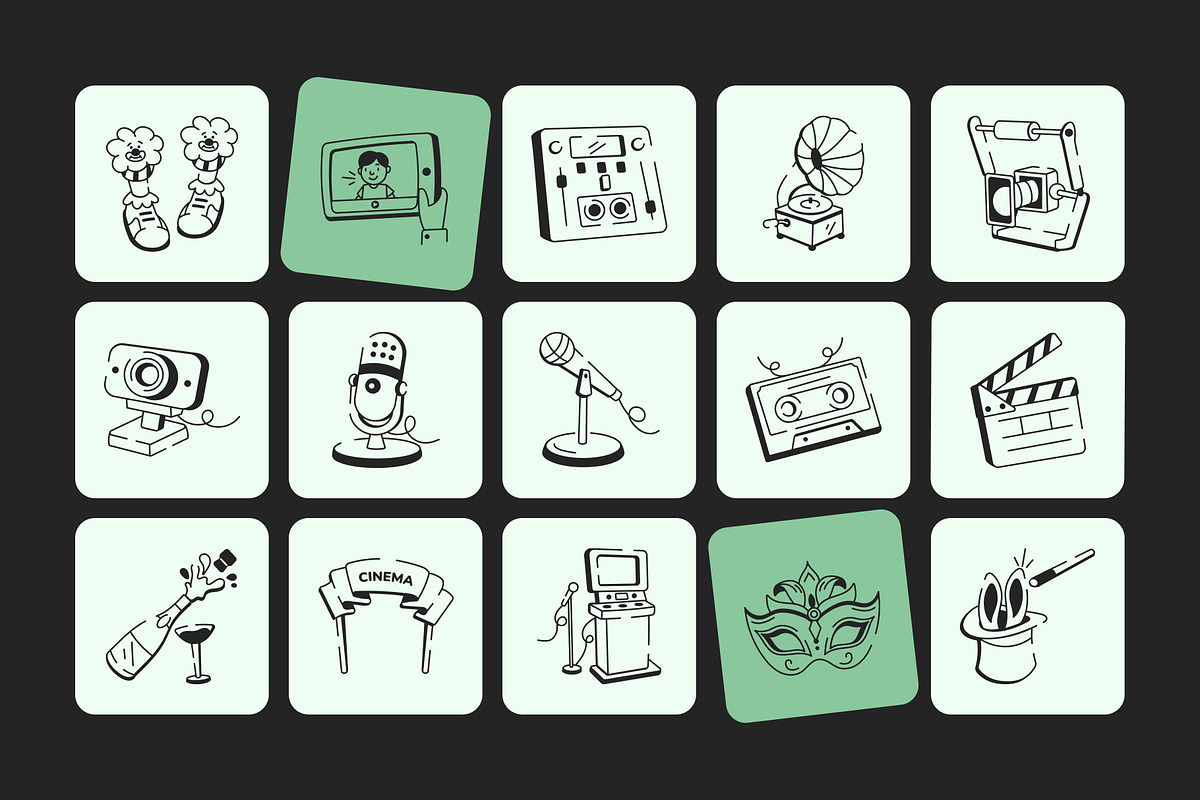Entertainment Doodle Icon Set, an Outline Icon by Vectors Market (Photo 5 of 8)